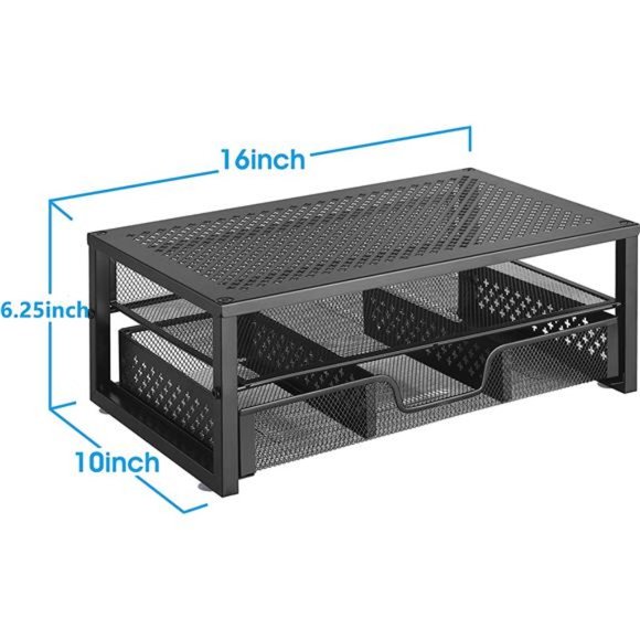 SimpleTrending-Metal Monitor Stand Riser and Computer Desk Organizer with Drawer - Picture 5 of 5